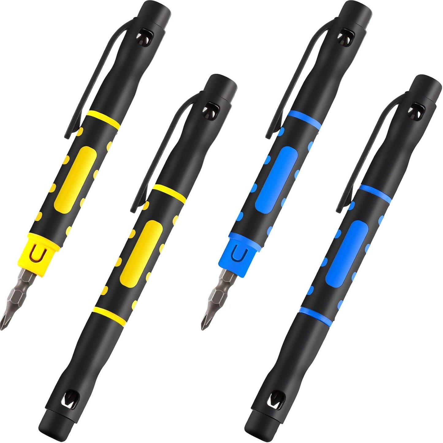 Mudder 4 Pieces Pocket Screwdriver 4 in 1 Multipurpose Portable Crossing Flathead Pen Screwdriver for Repairing