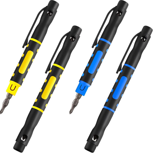 Mudder 4 Pieces Pocket Screwdriver 4 in 1 Multipurpose Portable Crossing Flathead Pen Screwdriver for Repairing