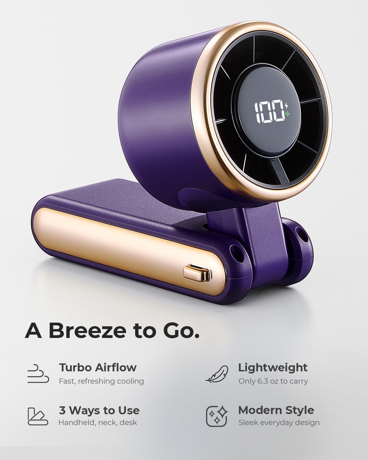 Portable Handheld Turbo Fan - 5 Gear High Speed 4000mAh Rechargeable Mini Personal Hand Fan Blow Cold Air, Battery Operated Travel Essentials, Beach Vacation, Gifts for Women, Men (Purple)