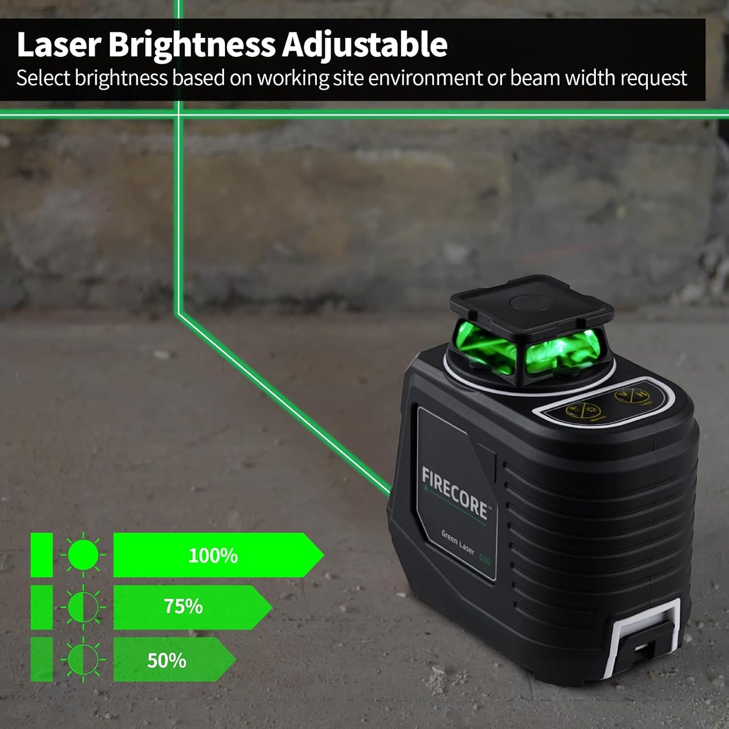 Firecore 360° Laser Level with Tripod, 100Ft Self Leveling Laser Level Green Cross Line Laser Leveler Tool for Picture Hanging Wall Tile Floor Construction, 60" Compact Tripod & Carry Pouch Included