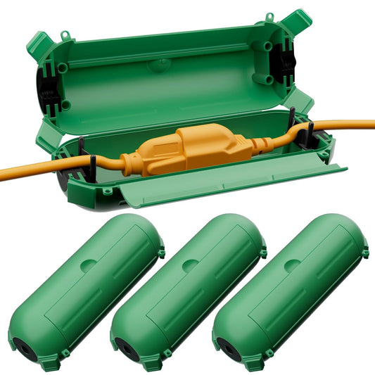 Restmo 4 Pack Compact Outdoor Extension Cord Cover, IP44 Waterproof Box and Safety Housing Case, Ideal to Protect Outdoor Plugs, Electrical Connections, Holiday Decoration Lights, Size Small, Green
