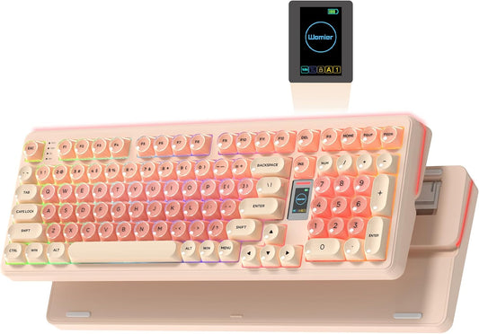 Keymatic Foundation Mechanical Keyboard,98% Pink Creamy Keyboard Gaming Keyboard,3 Mode with Multimedia Screen,RGB Backlit,Jelly MOA Profile keycaps for Win/Mac,Pink