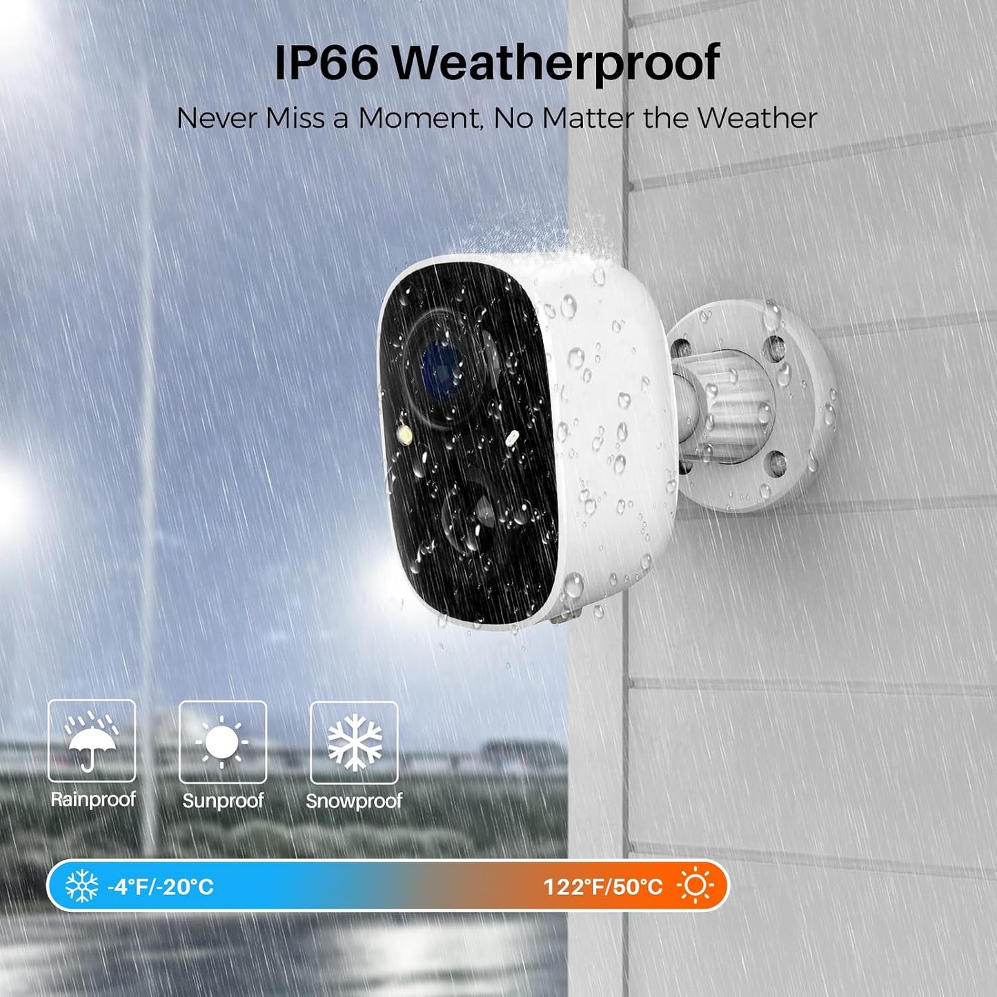 Security Cameras Wireless Outdoor Indoor, 2K Battery Powered WiFi Camera for Home Security, AI Motion Detection, Color Night Vision, IP66 Weatherproof, 2-Way Talk, Siren Alarm, SD/Cloud Storage