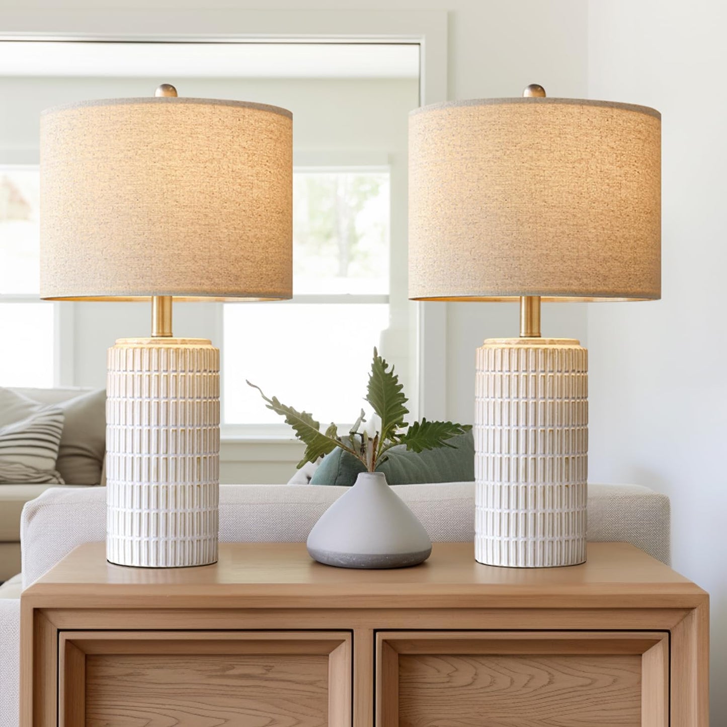 PoKat 23" Modern Ceramic Table Lamp Set of 2 for Living Room Bedroom, White | Nightstand Lamps for Bedside, farmhouse end table & desk light, ideal housewarming gift, new home decor for women mom