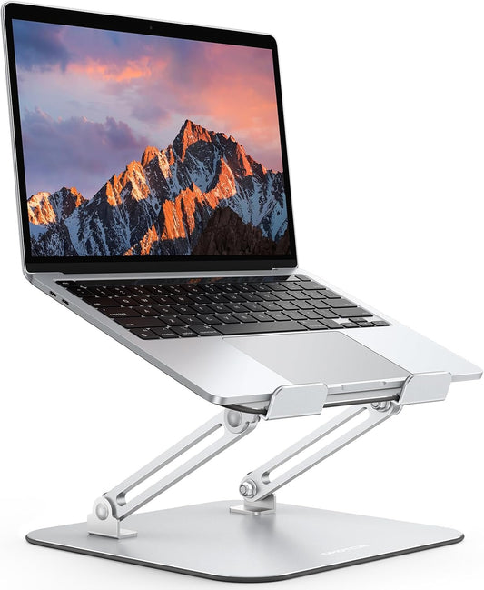 OMOTON Laptop Stand, Adjustable Metal Foldable Riser 10-17.2", Silver | Ergonomic Cooling Laptop Holder, Height Adjustable to 270mm for Sit-Stand, Portable Travel