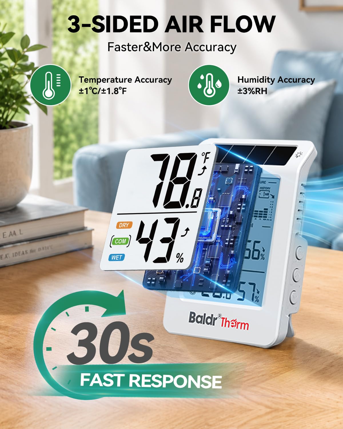 Indoor Outdoor Thermometer Wireless Solar Weather Station with Backlight