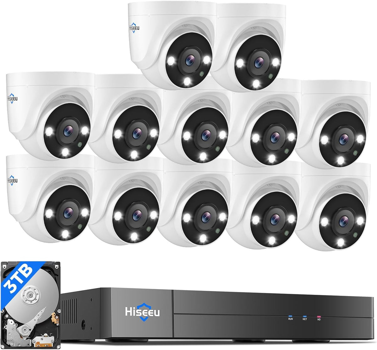 Hiseeu 3K 12 Channel Wired Security Camera System,12PCS 5MP Cameras