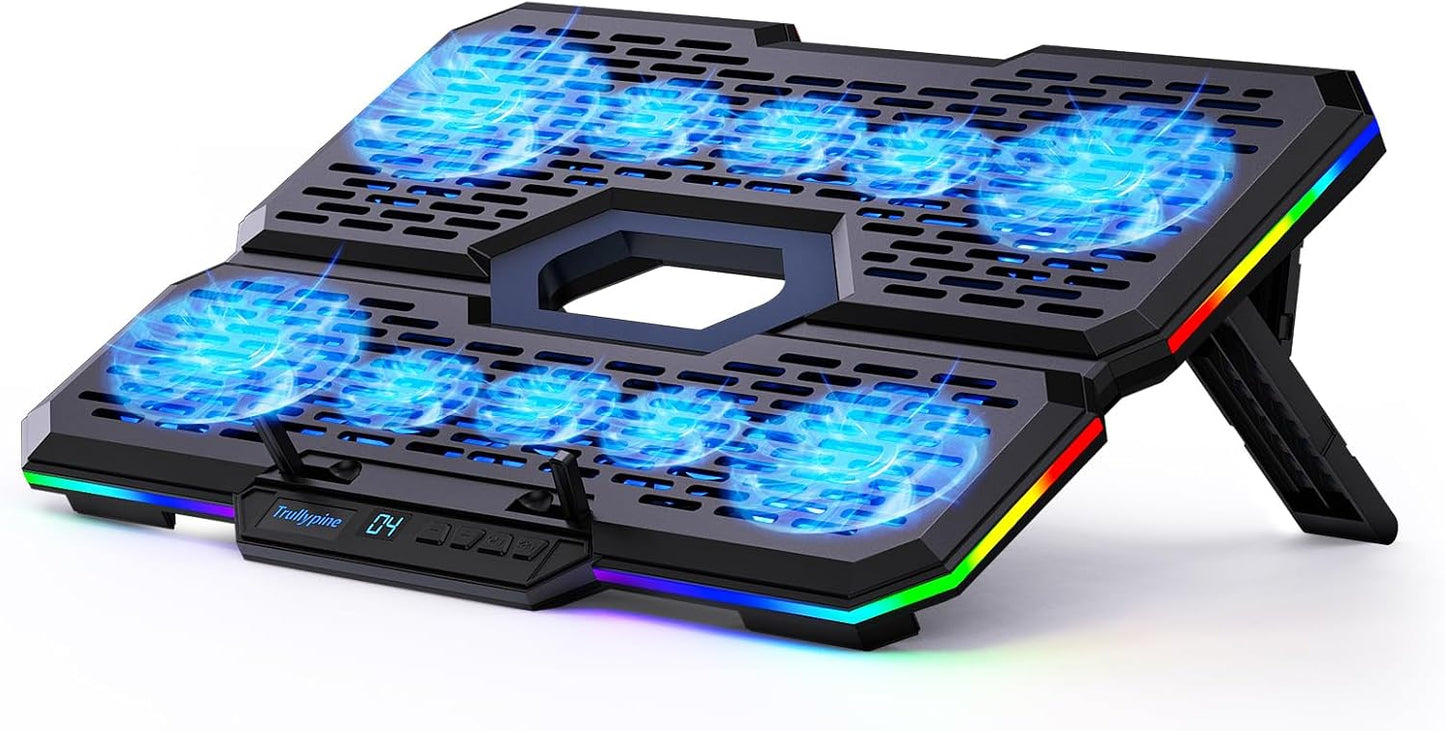 Laptop Cooling Pad with 10 Fans, Gaming Laptop Fan for 12-18.1 Inch, Laptop Cooler Stand with 7 Adjustable Heights, RGB Light & USB Type-C Notebook Cooling Pad