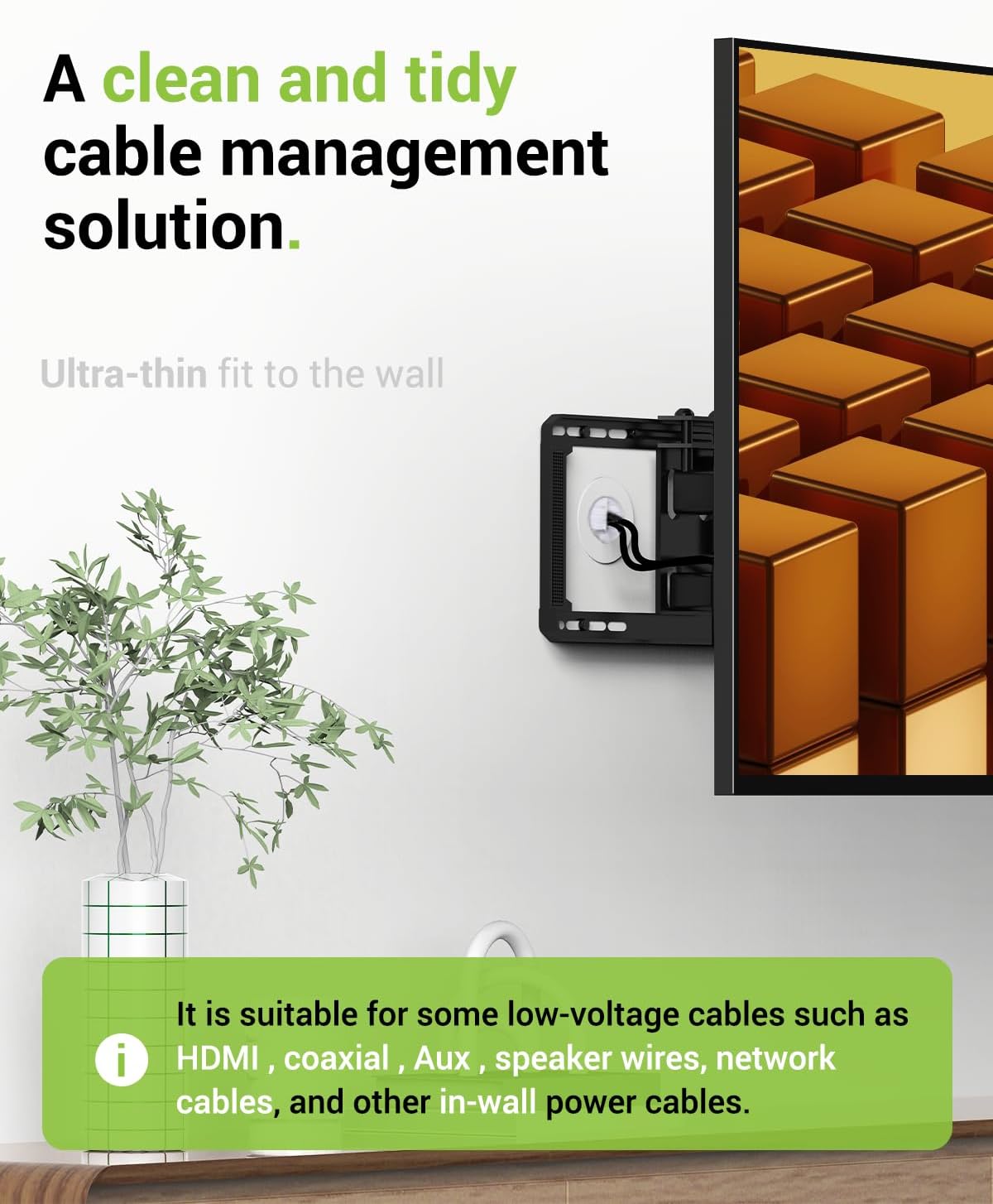 in Wall Cable Management Kit for Wall Mounted TV, with Hole Saw | Slim Wall Cable Pass Through, TV Wire Hider Kit, For Network, HDMI, Speaker, Coaxial Cables, White, 2 Pack