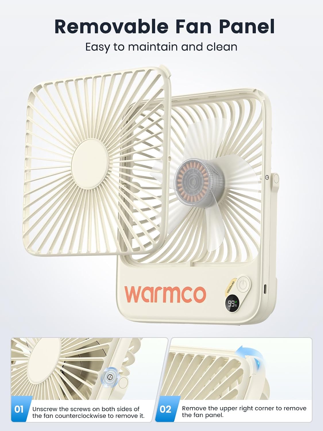 Warmco D3 Portable Travel Fan 10000mAh, Ultra-Slim, 24H Runtime | Quiet 7-Inch Rechargeable Desk Fan, Digital Display For Sleeping, Office, Bedroom & Cruise