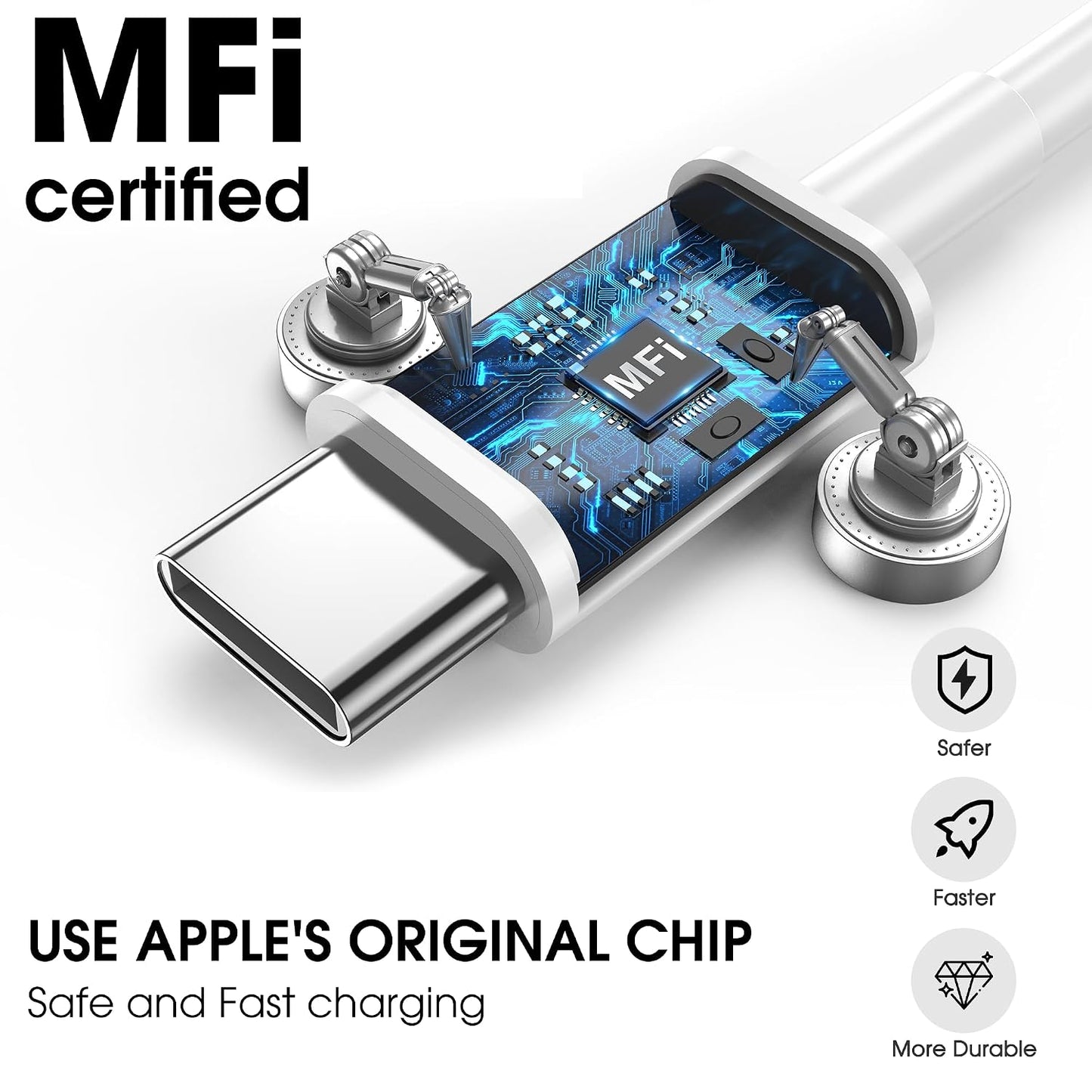 USB C to USB C Cable, 10FT Long USBC Cable for Apple, 3-Pack White | For Apple iPhone 17/16 Series, iPad Pro/Air and MacBook, USBC to USBC Cable, 60W Type C Fast Charging Cords