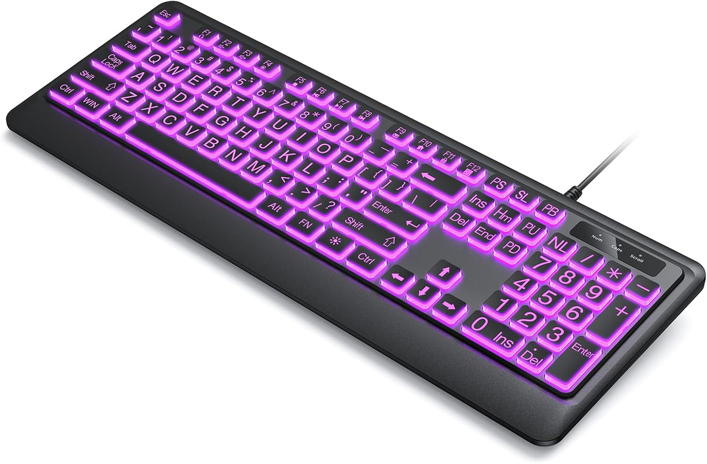 Luzarriba Backlit Computer Keyboards, Wired USB LED Keyboard with 7 Colors Backlight, Plug and Play, Waterproof, Full Size Quiet Computer Keyboard for Windows Desktop, PC, Laptop, Gaming