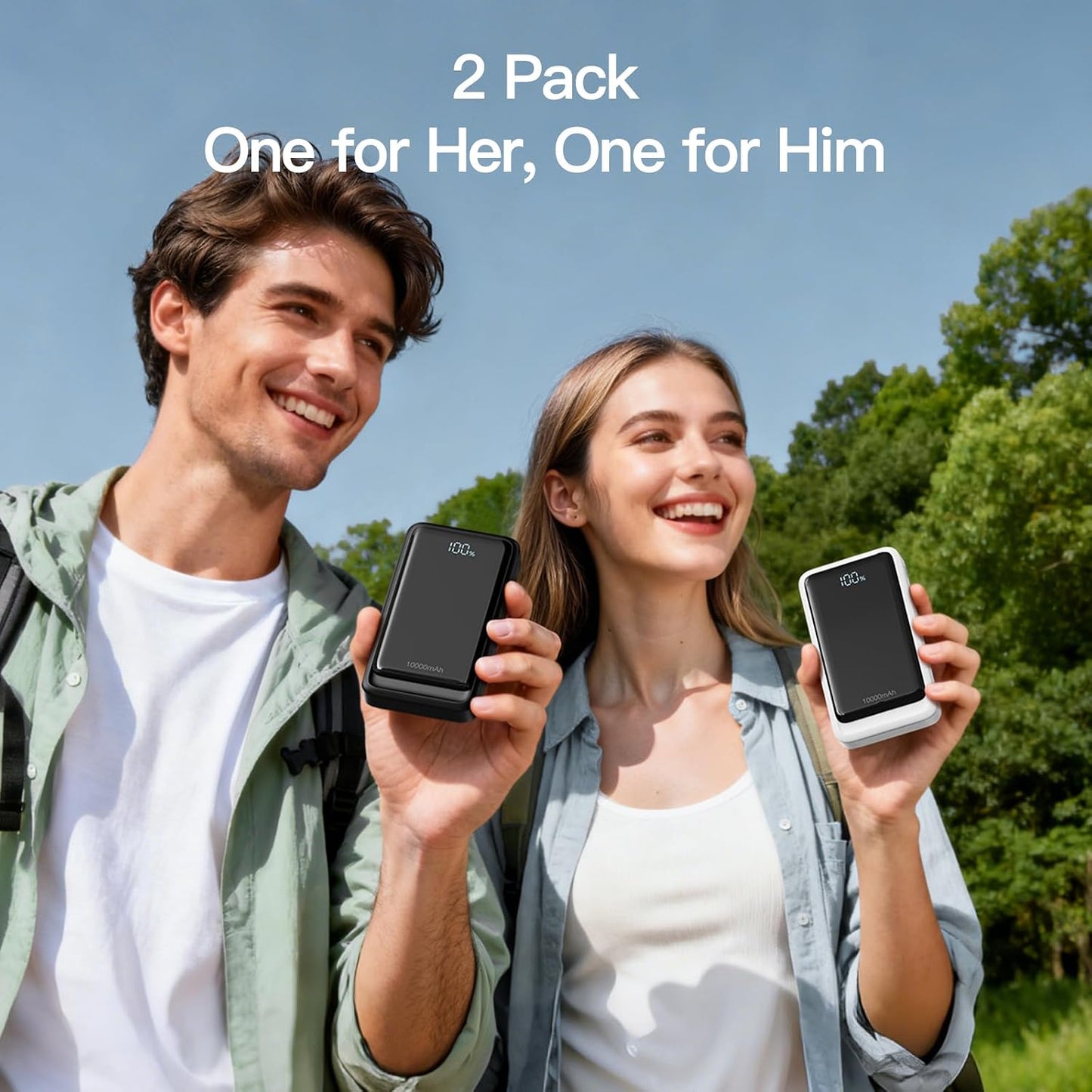 2 Pack 10000mAh Power Bank with 4 Built-in Cables for iPhone Android | 5 Outputs & 2 Inputs Portable Charger Slim Travel Essential Battery Pack, Fits iPhone 17/16/15/14, Galaxy S23/22, Pixel