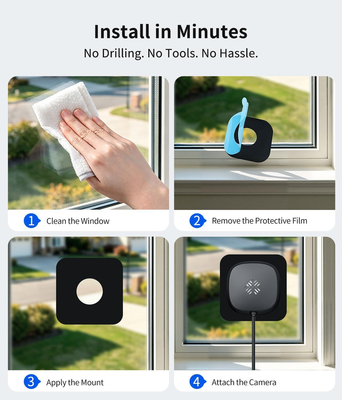 MISECU 2K No Drill Window Camera, Indoor Cameras for Home Security, 2 Pack