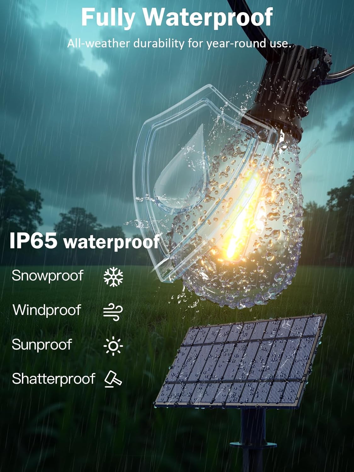 50FT Solar String Lights Outdoor, Dimmable Patio Lights Solar Powered with Remote & USB Port 18+1 LED Shatterproof Bulbs 3 Light Modes, Waterproof Solar Light for Camping Backyard Garden