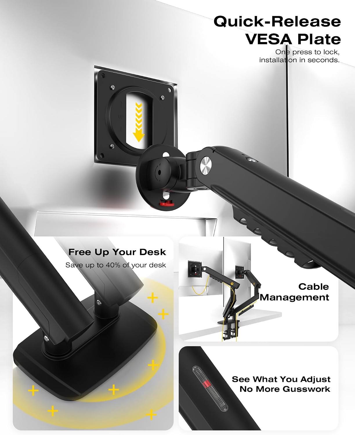 NB SmooVex™ Dual Monitor Mount, Dual Monitor Stand fits up to 32 Inch, Mechanical Spring Monitor Arm, VESA 75/100 mm, Model-A5C (Black)