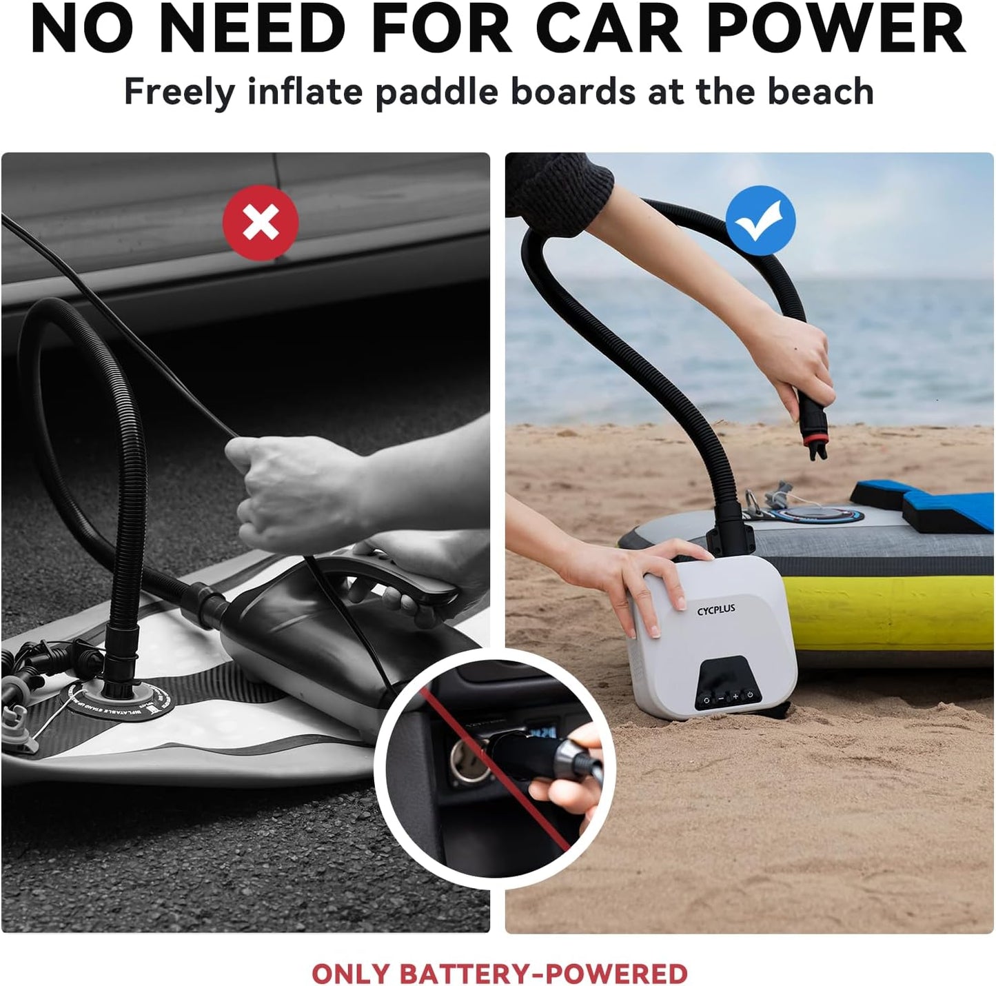 CYCPLUS Smart SUP Air Pump, 20PSI, 38.48Wh Battery, Inflation & Deflation | Compact size, 1.14kg, Auto-Off, 7 Nozzles, Air Pump for Stand Up Paddle Boards,Surfing Kite, Tent, Mattress