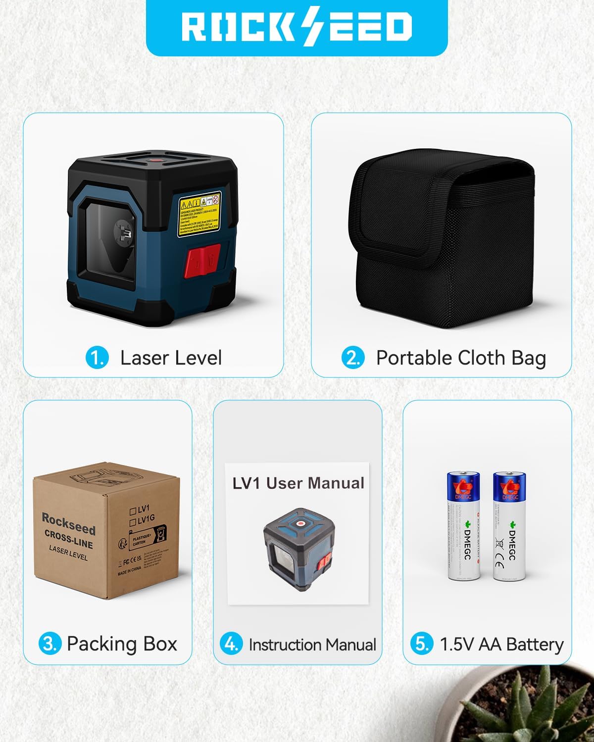 Laser Level, RockSeed Cross Line Laser with Self-Leveling, Vertical and Horizontal Line, Rotatable 360 Degree, Carrying Pouch, Battery Included (LV1)