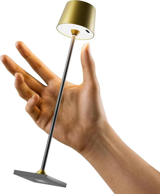 Timjorman Compact Cordless Table Lamp, Rechargeable LED Night Light, Dual Light Source (RGB Top & Warm Bottom), Touch Control & Timer, Metal Lamp for Bedroom & Kids Room (Antique Brass & Black)