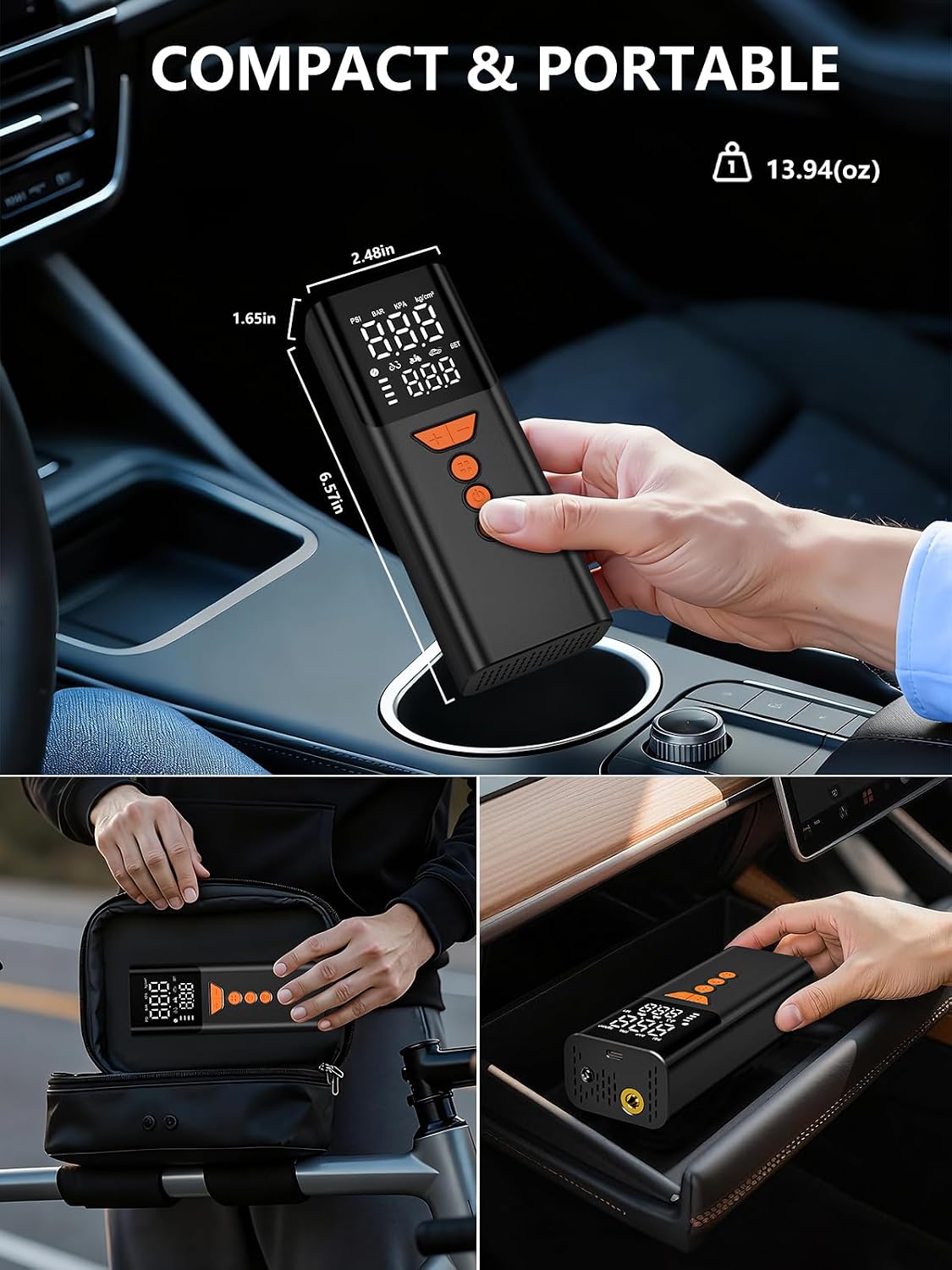 Tire Inflator Portable Air Compressor,Bike Pump with Memory Function | 150PSI, Auto Shut-off, Portable, Standard Capacity, LED Light, Cordless Air Pump for Car Tires, Motorcycles, Bikes, Balls