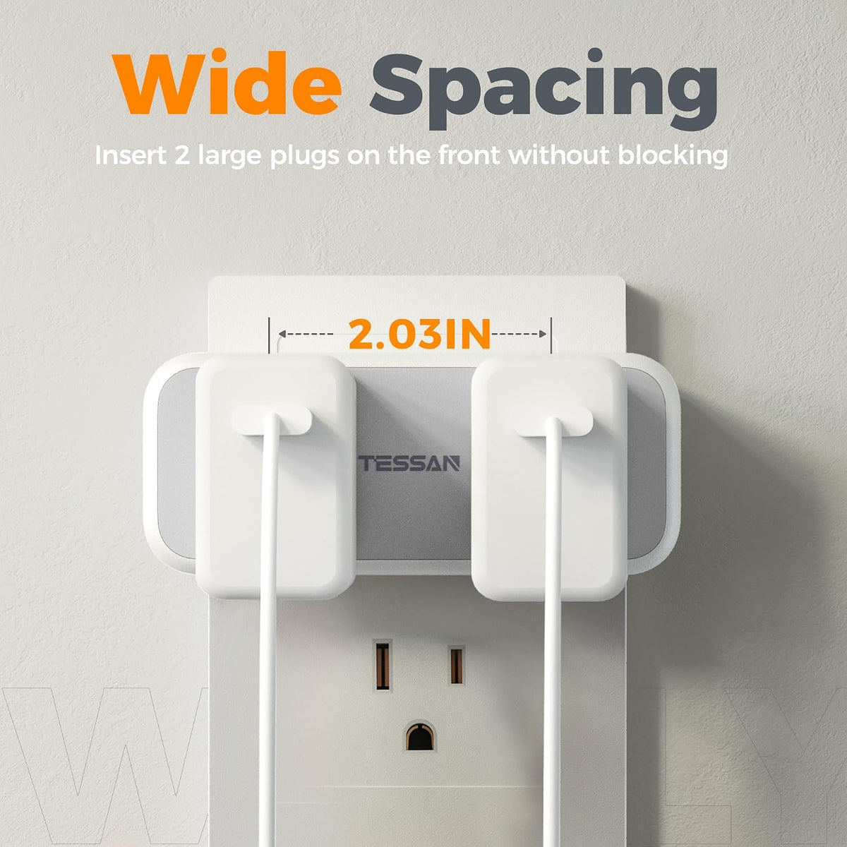 TESSAN Wall Outlet Extender, Multi Plug Mini Wall Expander, Grey