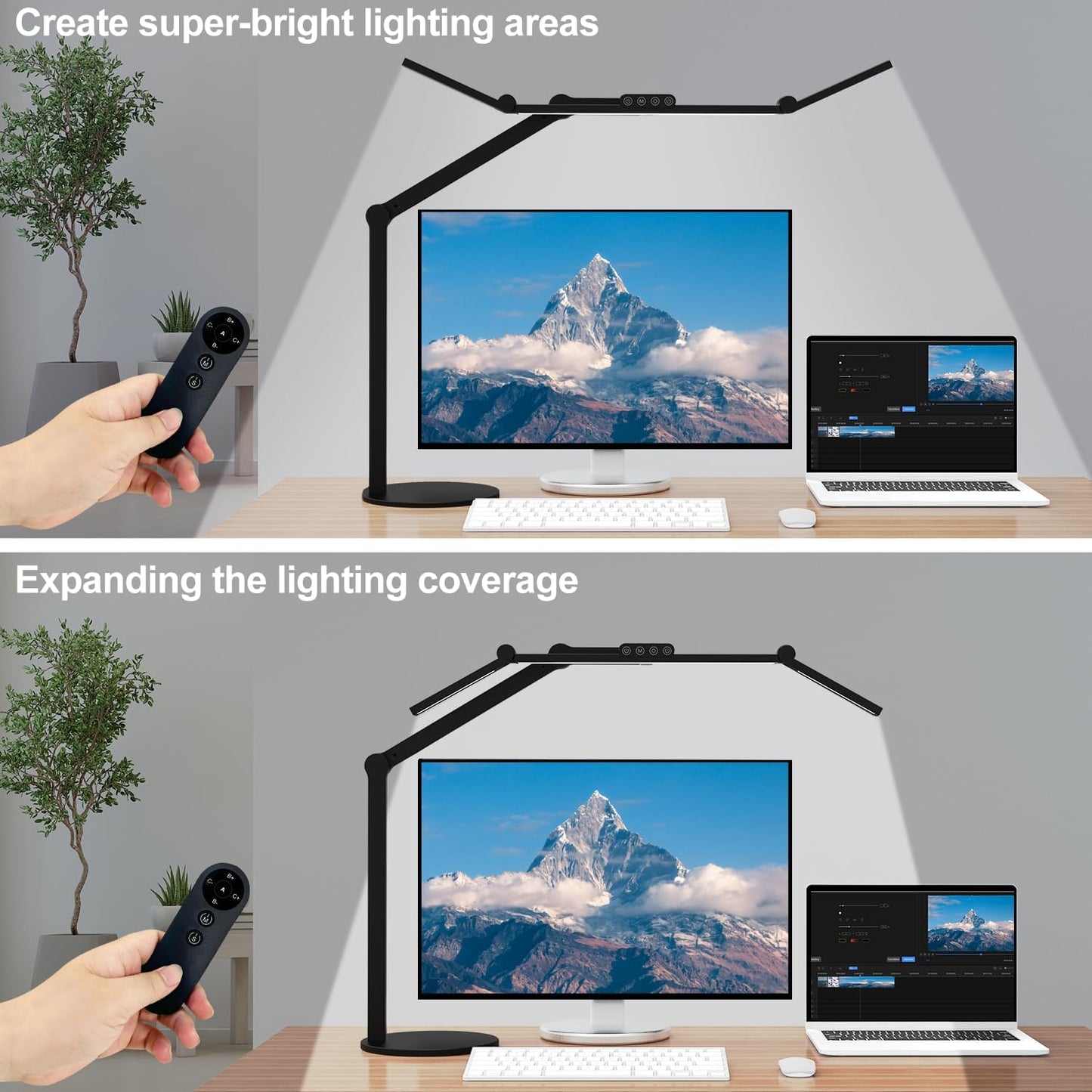 Architect Desk Lamp with Remote Control, Adjustable Led Desk Light for Home Office with Base, 24W Bright Auto Dimming Table Light Rotatable Office Lamp with Swing Arm for Computer Cafting