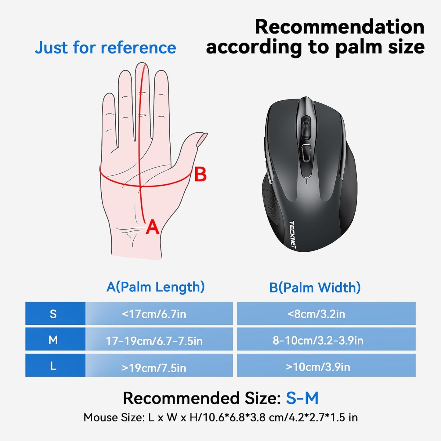TECKNET Wireless Mouse, BT 5.0/2.4G, Silent 4800 DPI 6 Buttons, Grey | Bluetooth 5.0/3.0 & USB A, 2-Device Easy Switch, Wide OS Compatible, 6-DPI, Ergonomic for S/M Hands, Extended Battery