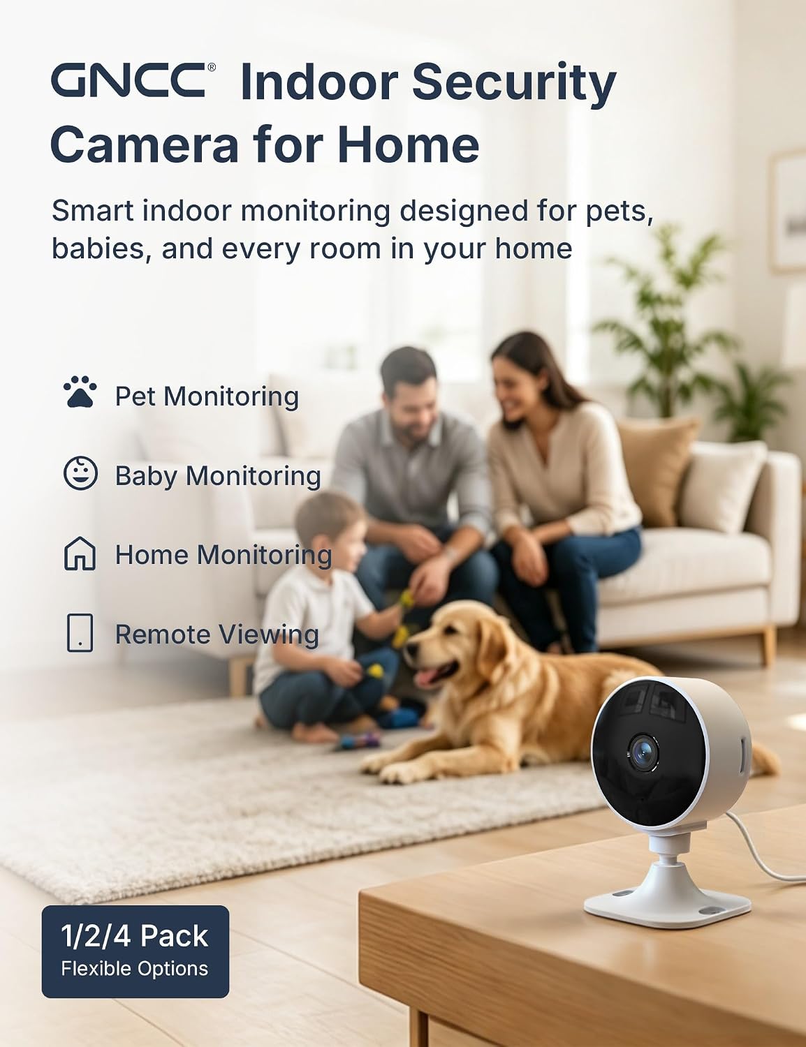 GNCC 2.4GHz Indoor Security Camera for Home, 1080P Baby & Pet Cam, 2-Pack | Baby & Pet Monitoring, Motion & Sound Detection, Two-Way Audio, Black & White Night Vision, Flexible Cloud & SD Storage