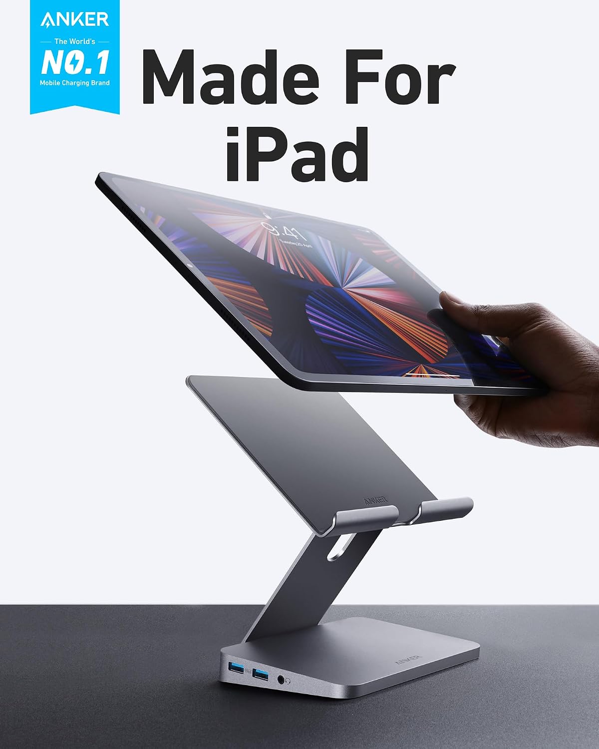 Anker USB C Hub for iPad, 551 USB-C Hub (8-in-1), with Foldable Tablet Stand, iPad Pro Dock, 4K HDMI, 2 USB-A Data Ports, for iPad Pro 5th Gen/iPad Air 5th Gen/iPad mini 6th and Later (Silver)