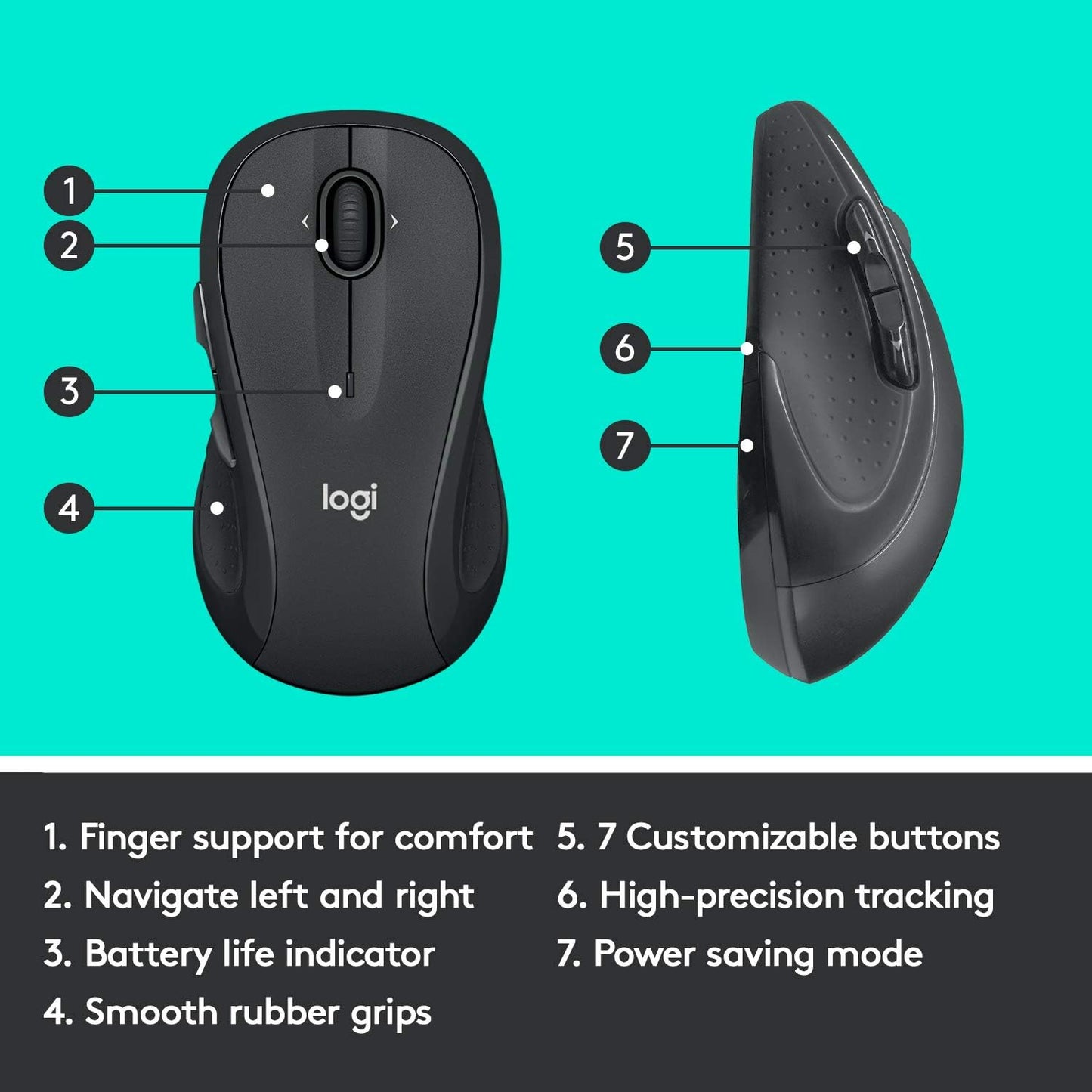 Logitech M510 Full Size Ambidextrous 2.4 GHz Wireless Mouse | 2.4 GHz USB-A Nano Receiver, tilt-to-scroll function, 2-year battery life, Windows Mac Linux compatible, certified for Chrome