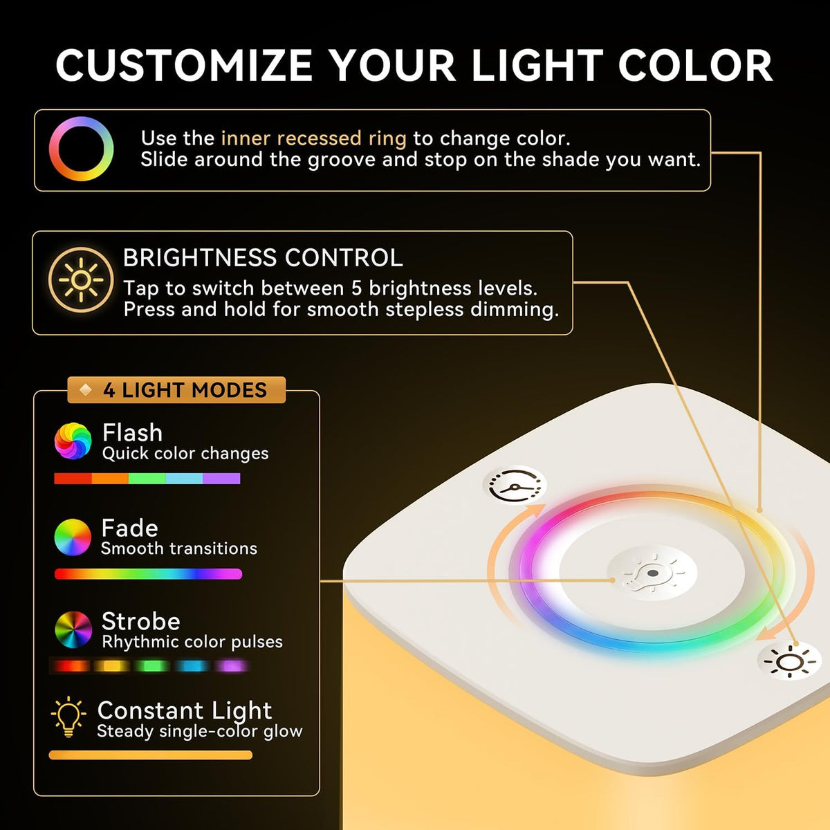 Auxmir Baby Night Light, 4000mAh, Remote, Touch, 256 RGB Colors, White