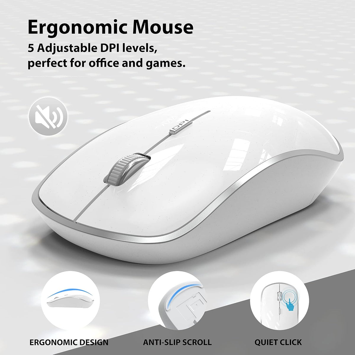Wireless Keyboard Mouse, JOYACCES 2.4G Compact and Ultra Slim Wireless Keyboard and Mouse for Windows, Computer, Desktop, PC, Laptop-Sliver