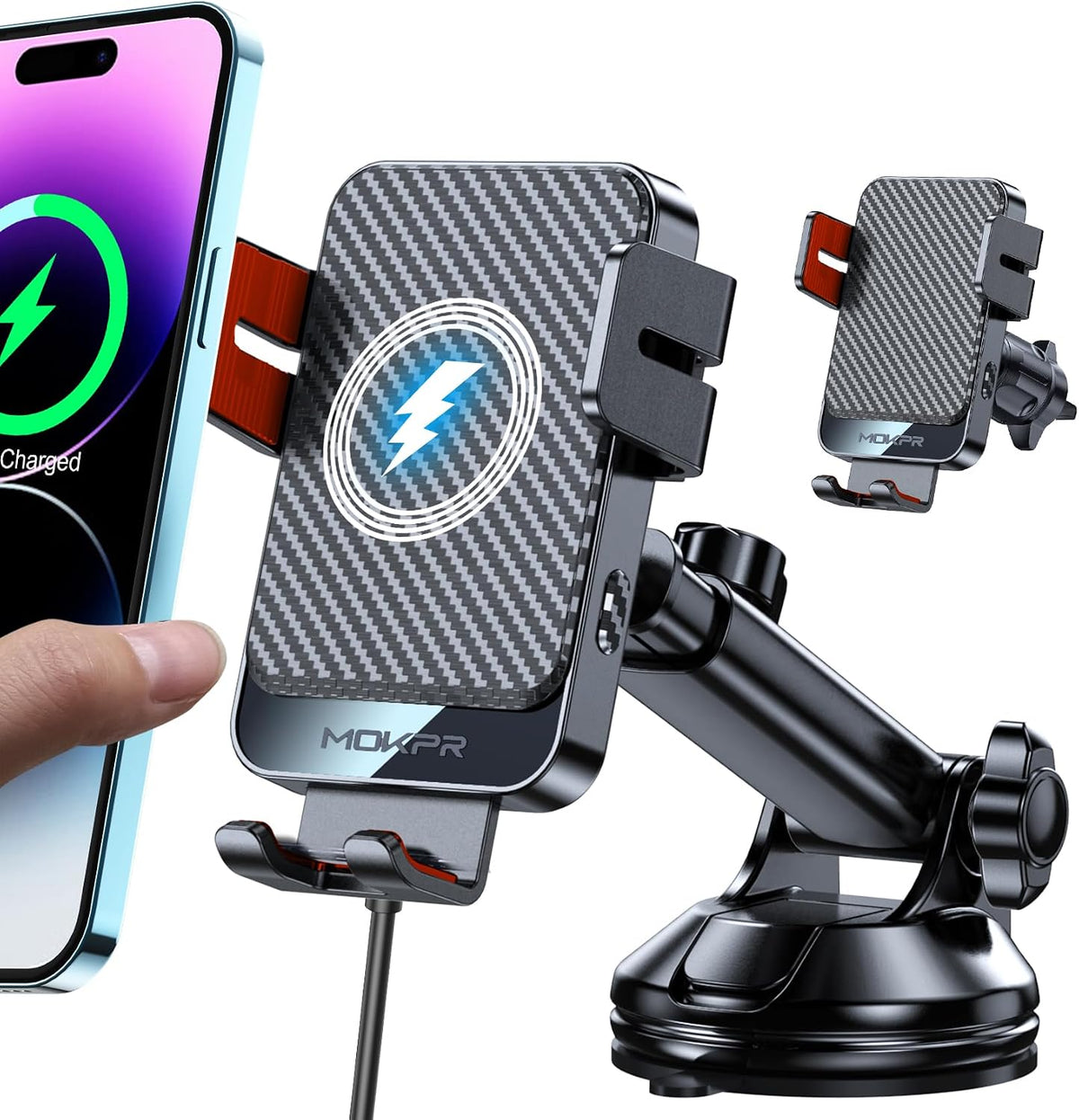 Wireless Car Charger 15W Fast Charging Dash Windshield Vent Car Mount | Auto-Clamping Universal Hands-Free Car Charger Compatible with iPhone 17/16 15/14/13/12, Samsung S24 S23/S22/S21,etc