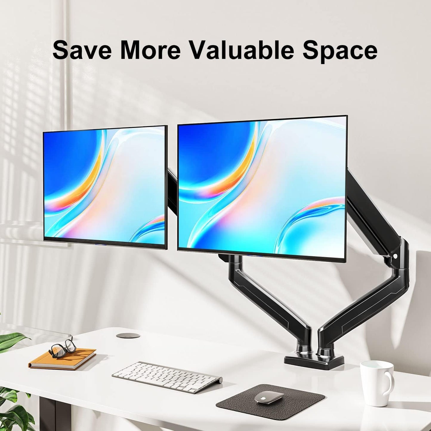 Dual Monitor Mount Fits 13-32" Computer Screen, Dual Monitor Arm | Hold 4.4-19.8lbs Each, Full Motion Monitor Desk Mounts for 2 Monitors, Gas Spring Monitor Stand, VESA Mount