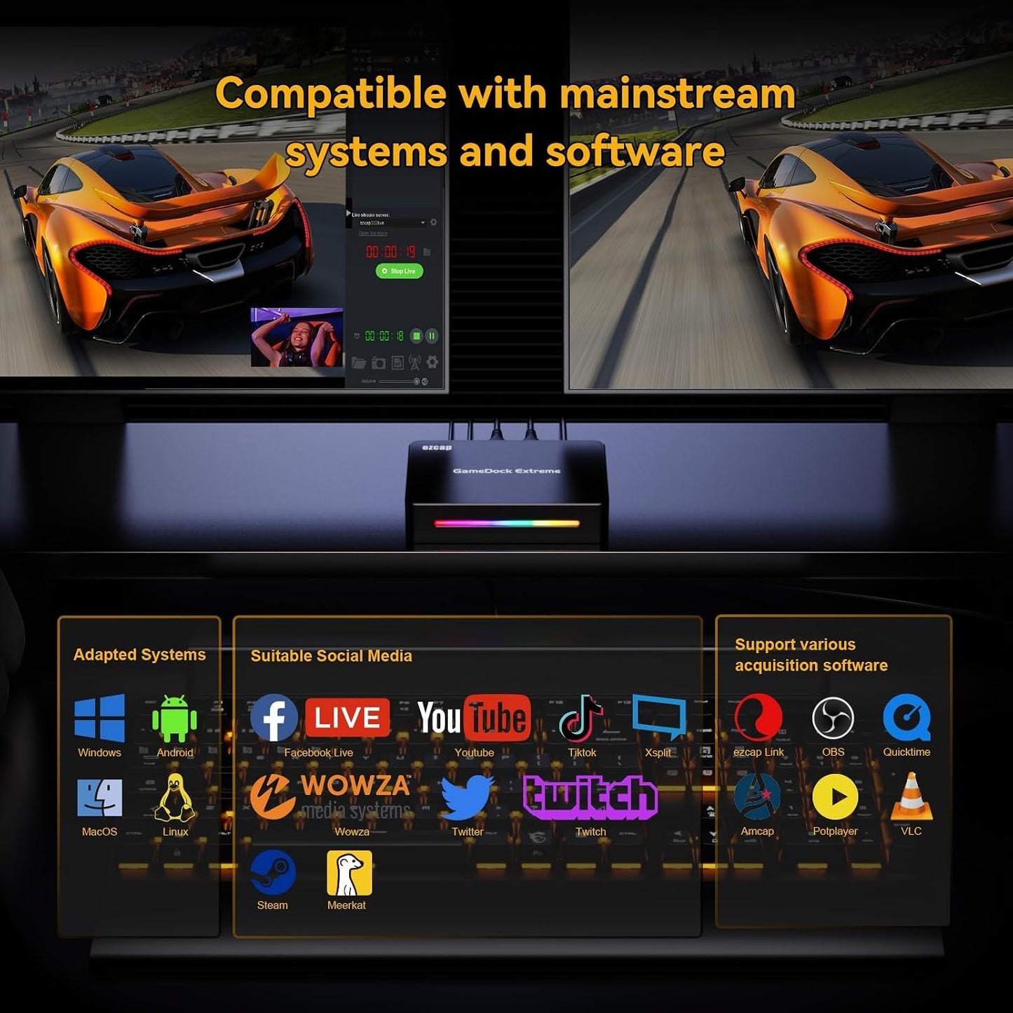 Game Capture Card, HDMI to USB 3.0, 4K 60FPS and 1080p 240FPS Video Recording Device, Compatible with Windows, Mac, and Linux, Ideal for Streaming, Gaming, and Video Conferencing