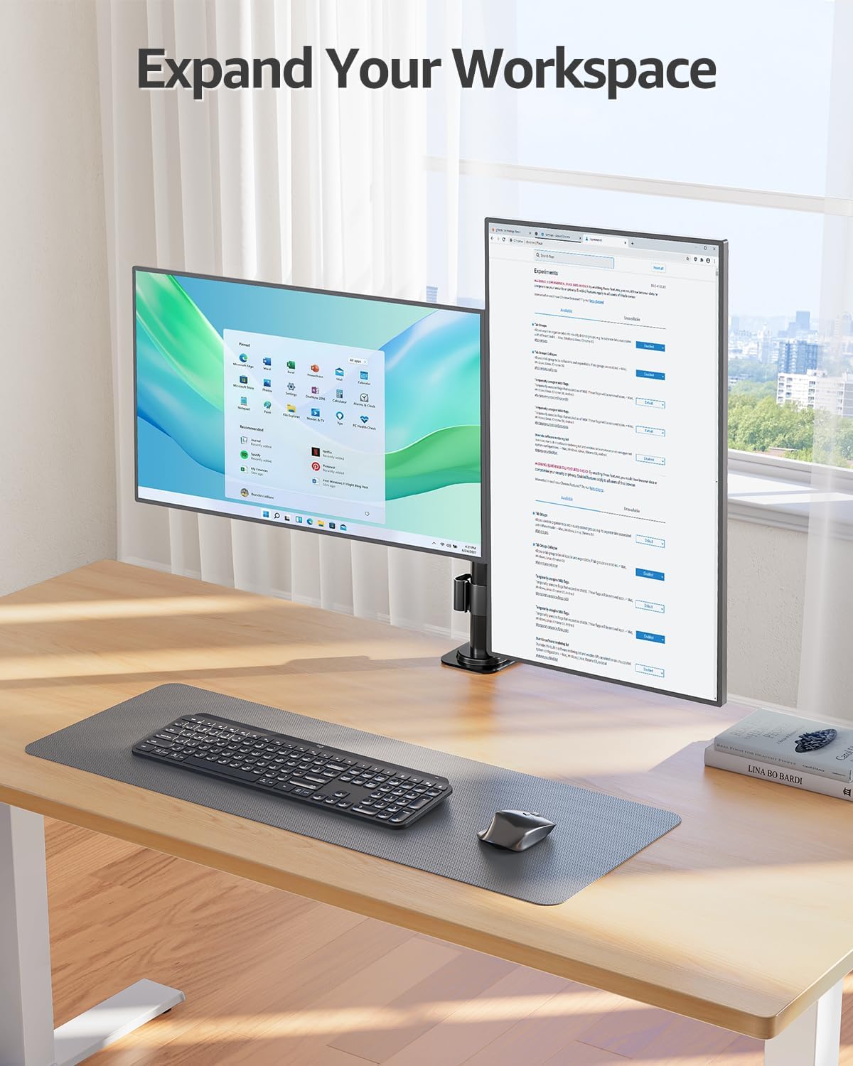 MOUNTUP Dual Monitor Desk Mount, Max 32 Inch up to 17.6lbs, Fully Adjustable Dual Monitor Arm for 2 LCD Screens, Double Monitor Stand with C-Clamp and Grommet Base