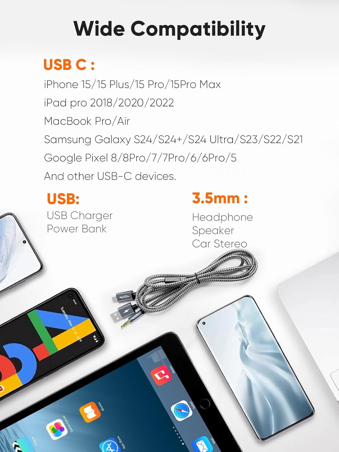 CableCreation USB C to 3.5mm Audio Cable with USB Charging Car Aux Cable | Type C to Aux Jack Headphone Car Stereo with 18W Charge for iPhone 16 15 Pro Max Plus, Galaxy S24/S23+, Pixel 9/8/7+