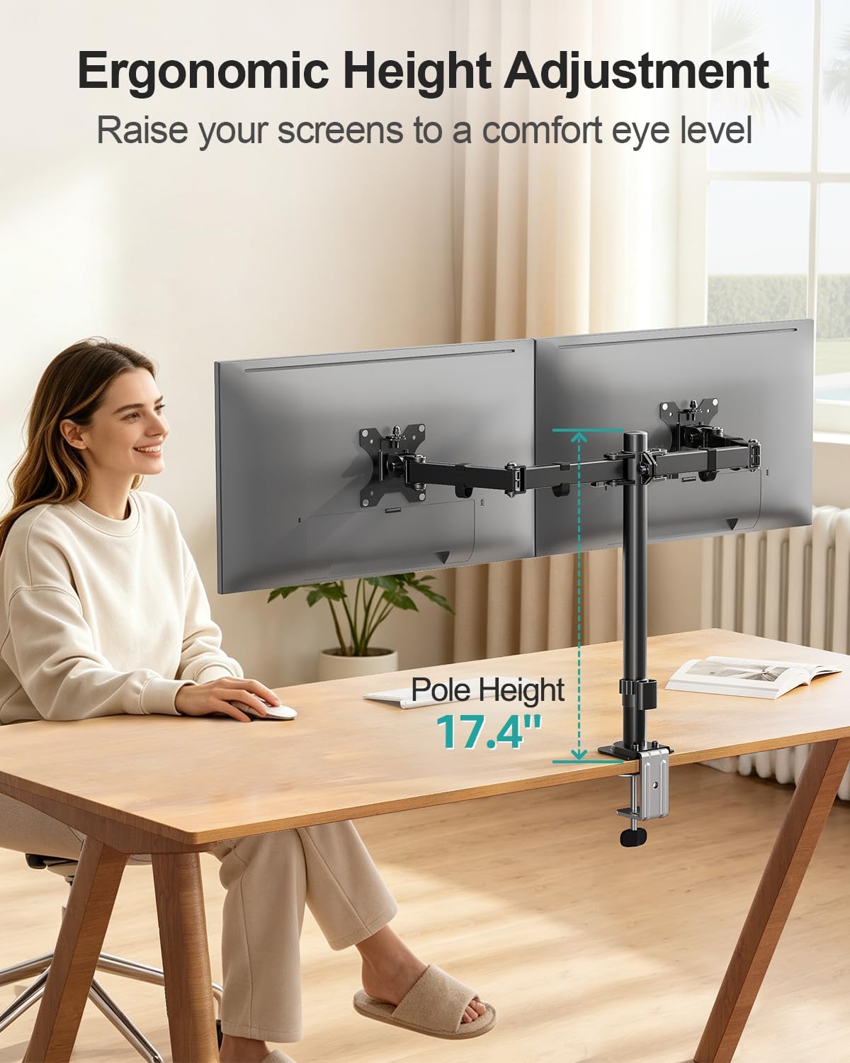 MOUNT PRO Dual Monitor Mount Fits 13-32 Inch/17.6lbs LCD Screen, Computer Monitor Desk Mount, Articulating Monitor Arm, Height Adjustable Display Stand for 2 Monitors, VESA Mount 75x75/100x100mm