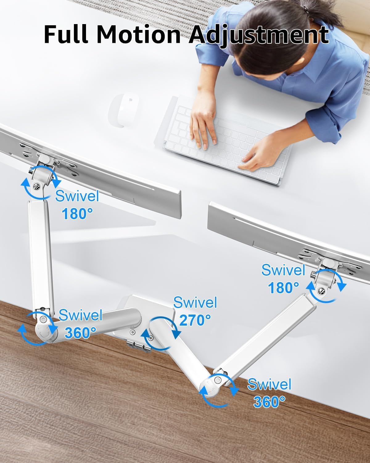 Dual Monitor Stand fits up to 32 inch, 4.4-19.8 lbs Computer Screens, Dual Monitor Desk Mount Height Adjustable, Monitor Arms for 2 Monitors, Home Office VESA Mounts, Freelift White
