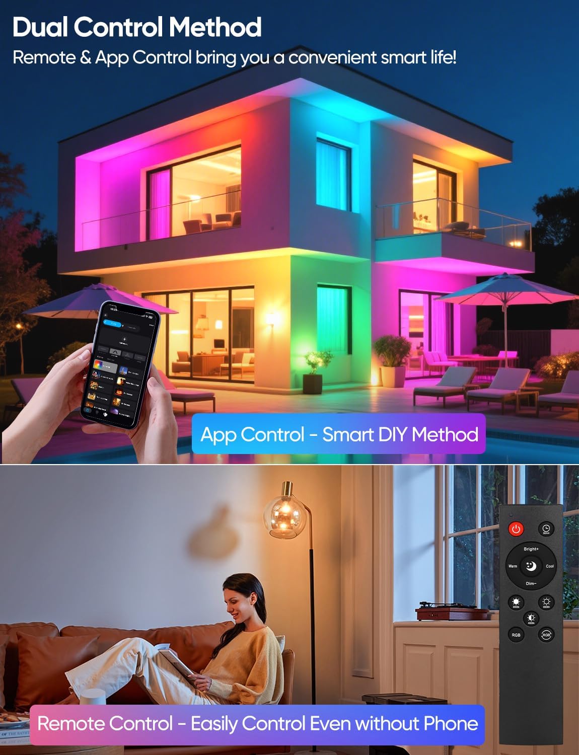Brightever Smart A19 LED Light Bulbs, 60W Equivalent 800LM Color Changing E26 9W Bluetooth Light Bulbs with Remote Control, 16 Million DIY Colors RGBWW, Music Sync, 2-Pack