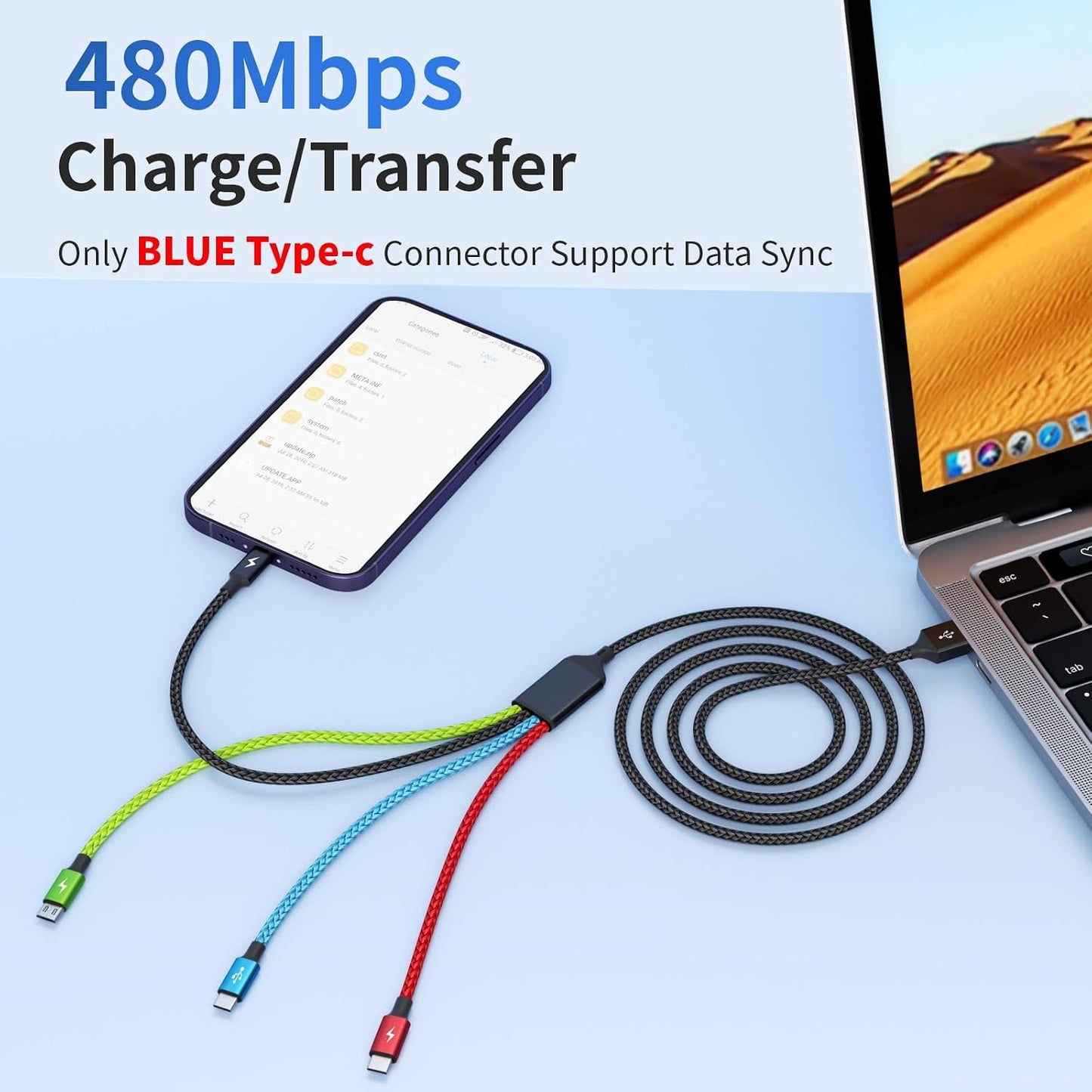 4 in 1 Multi Charging Cable, 2 Pack 5FT Charging Cords for Multiple Devices | USB Cable Phone Charger with USB C, IP and Micro, Nylon Braided, Cruise Essentials 2026, Travel Car Accessories