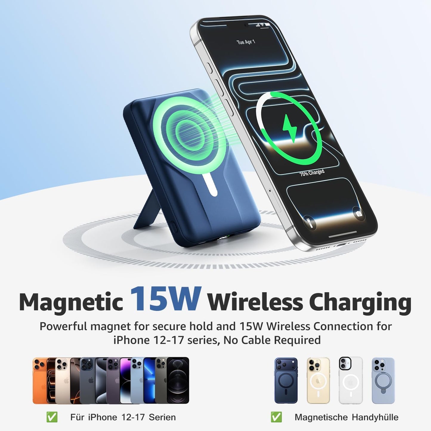 Azmuth for MagSafe Portable Charger, 10000mAh Magnetic Power Bank 20W PD | Fast Charging,Wireless Battery Pack with LED Display & Stand,Travel Essentials,for iPhone 17/16/15/14/13/12 Series