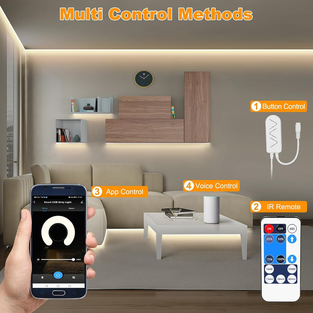 Tatazone Smart White COB Led Strip Light with App and Remote, 16.4ft 3000K Bright Warm White WiFi COB Light Strip Compatible with Alexa Google, Dimmable Indoor Led Lights for Mirror, Cabinet, Kitchen