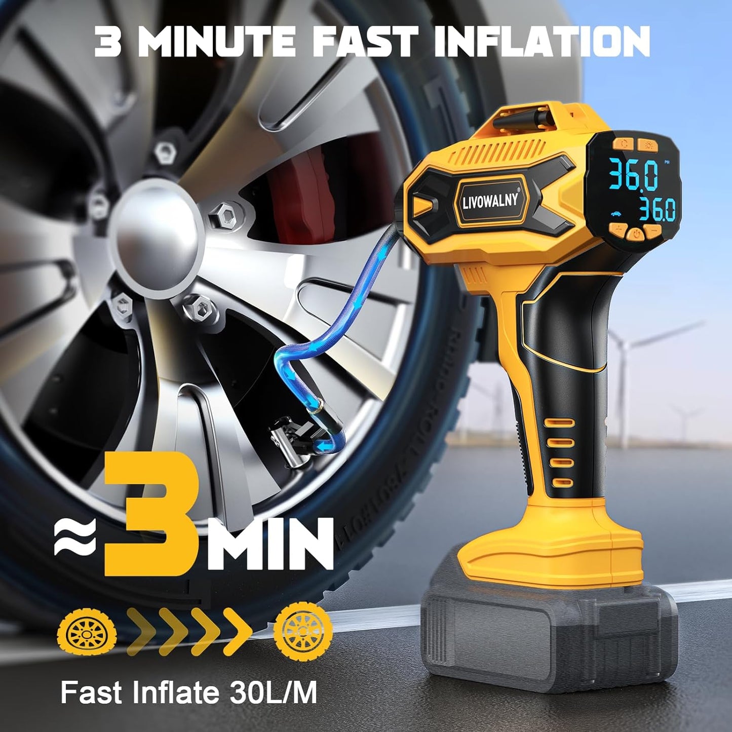 Tire Inflator Air Compressor Compatible with DeWalt 20V Battery Power, LIVOWALNY 160PSI Cordless Portable Electric Air Pump with Digital Pressure Gauge for Car Motorcycles Bike Ball Auto (Tool Only)