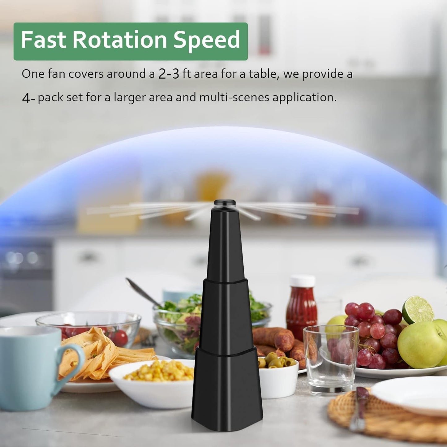 Fretech Fly Fans for Tables 4 Pack - Portable Automatic Picnic Table Food Repellent Fans Spinner for Restaurant, Party, Home