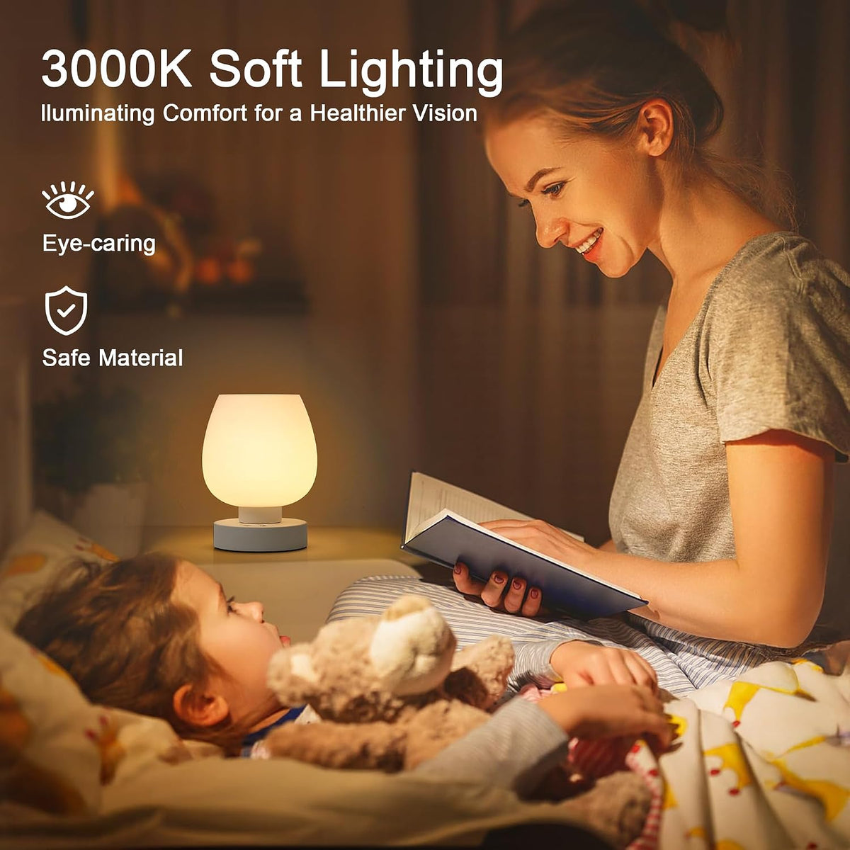 Cordless Touch Bedside Table Lamp, Small Rechargeable Battery RGB Light