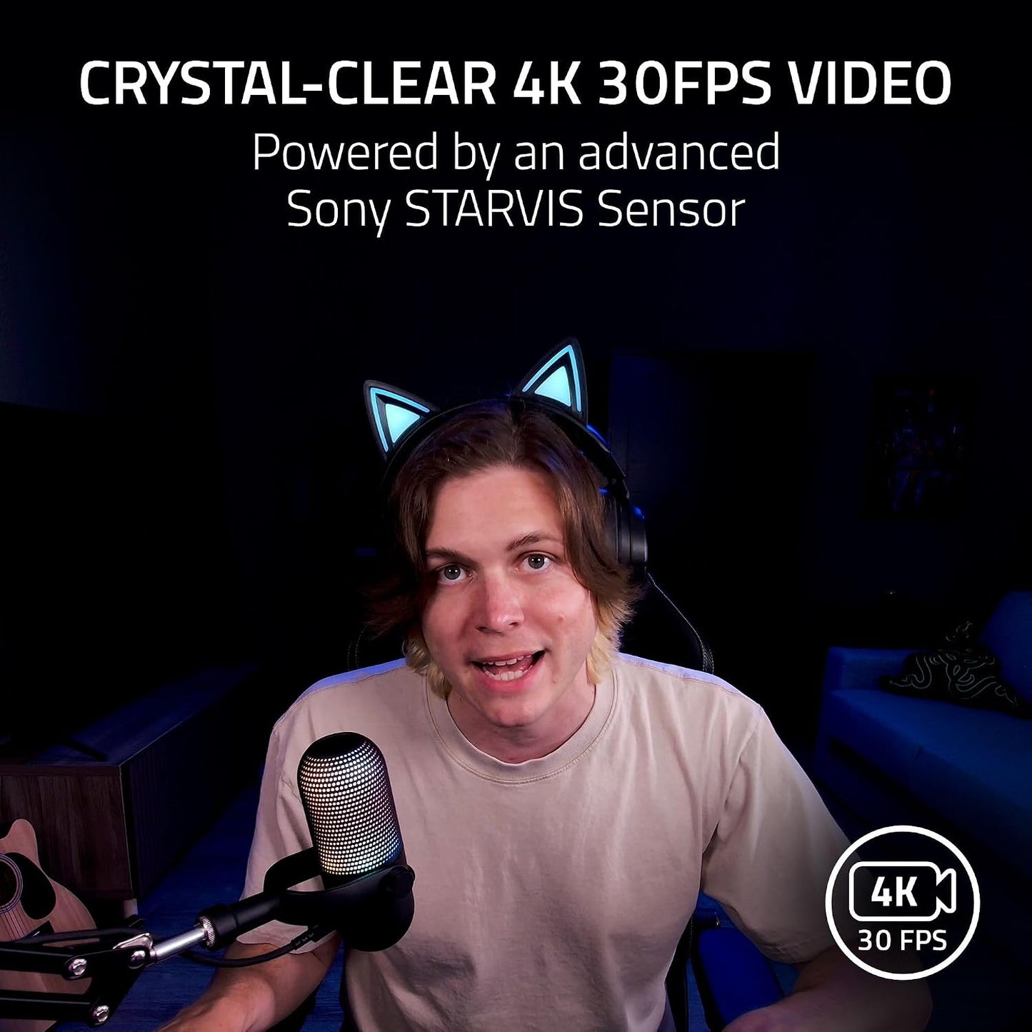 Razer Kiyo V2 Webcam for Streaming and Collaboration 4K 30Fps, Black | AI Powered Auto-Framing, Built-in Microphone, Ultrawide Angle Lens, Privacy Cover, Works with OBS, Discord, Zoom, Teams