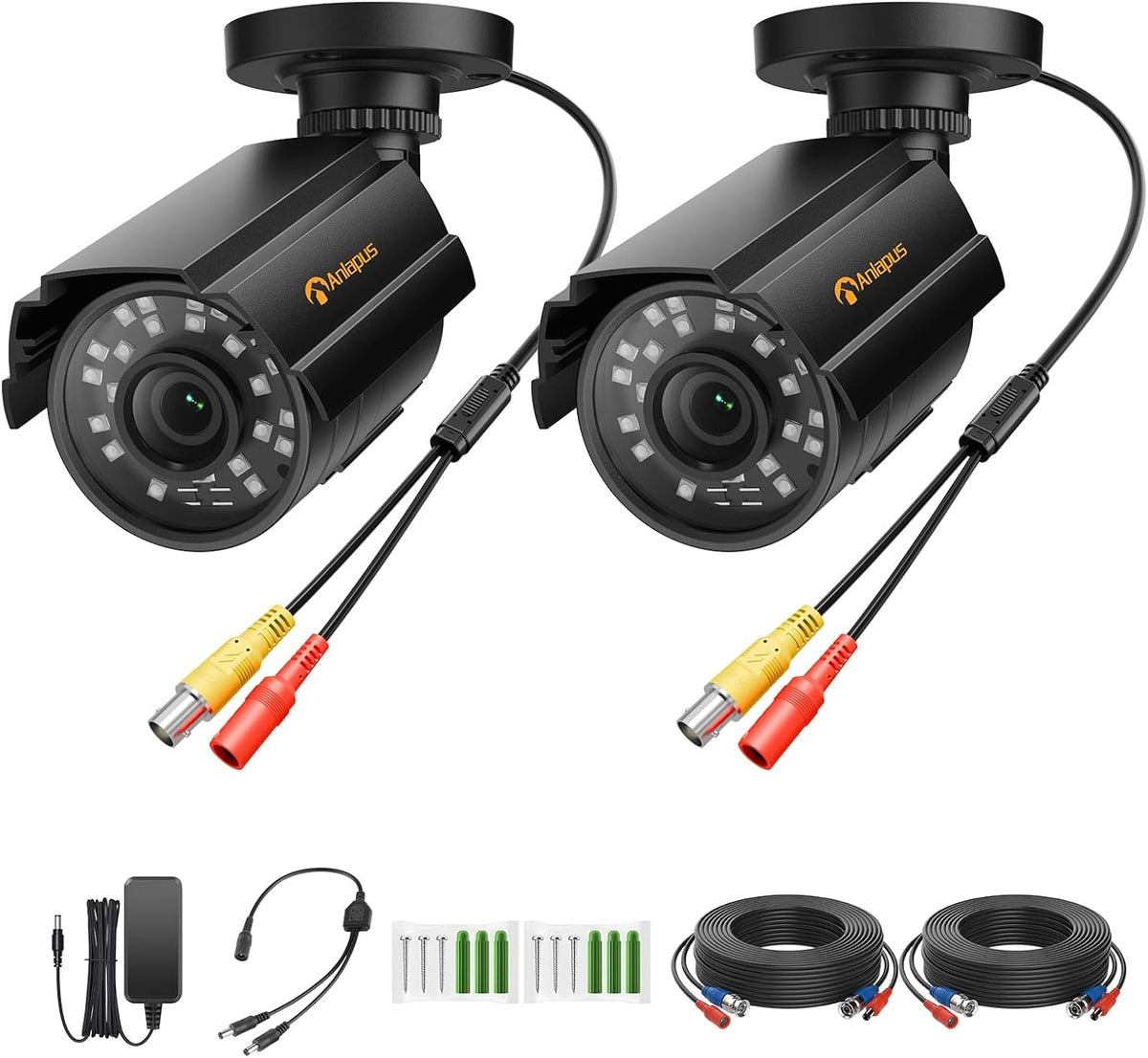 Anlapus 2-Pack 1080P Security Cameras for 2MP, 5MP, 4K DVR Home Surveillance System, IP66 Weatherproof HD-TVI CCTV Bullet Camera for Indoor Outdoor, 80ft Night Vision