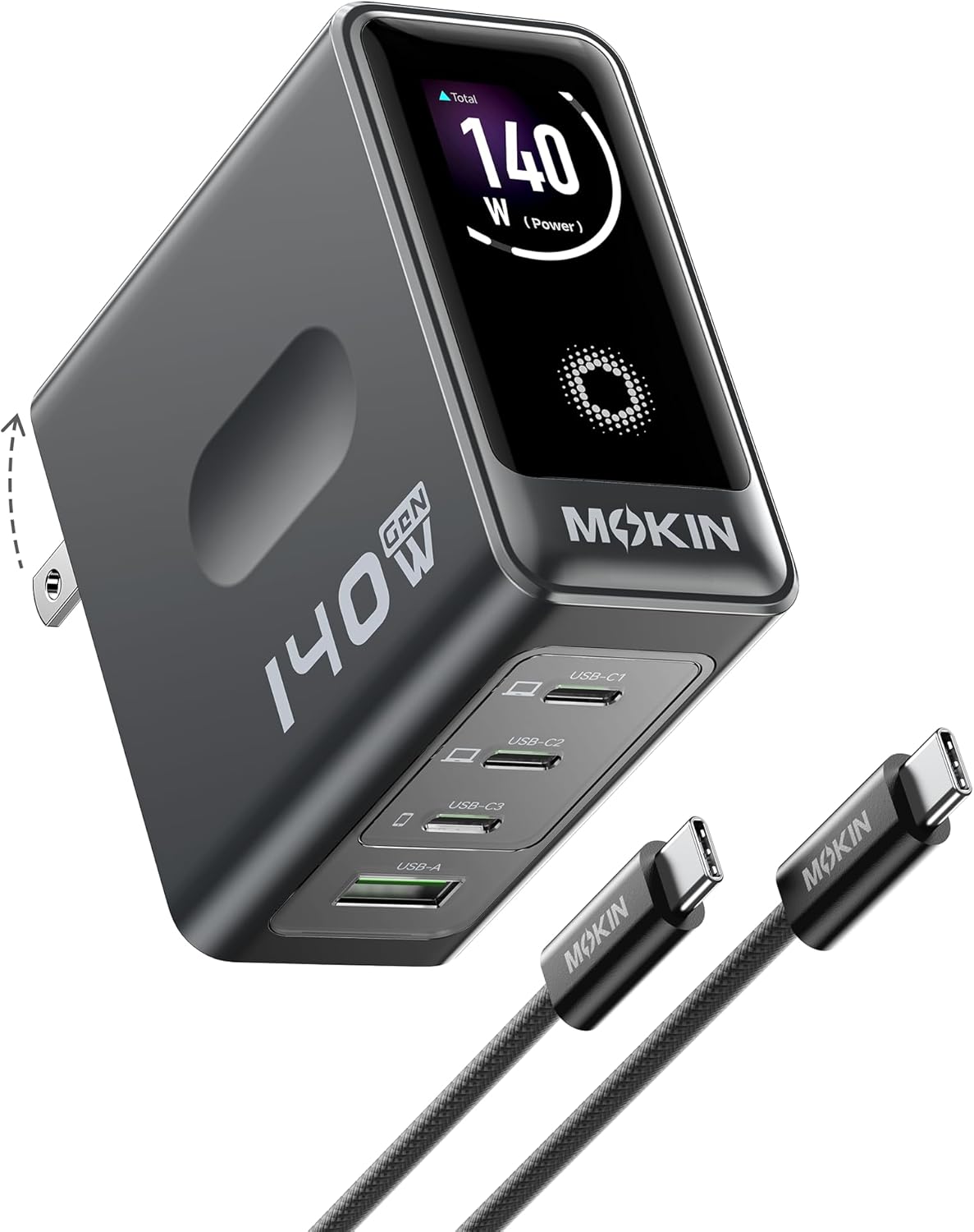 MacBook Charger, 140W USB C Charger Block, 4-Port GaN PD3.1 PPS, Fast Charging, Laptop Wall Charger Power Adapter, Touch Screen Smart Display for MacBook Pro/Air, iPhone iPad