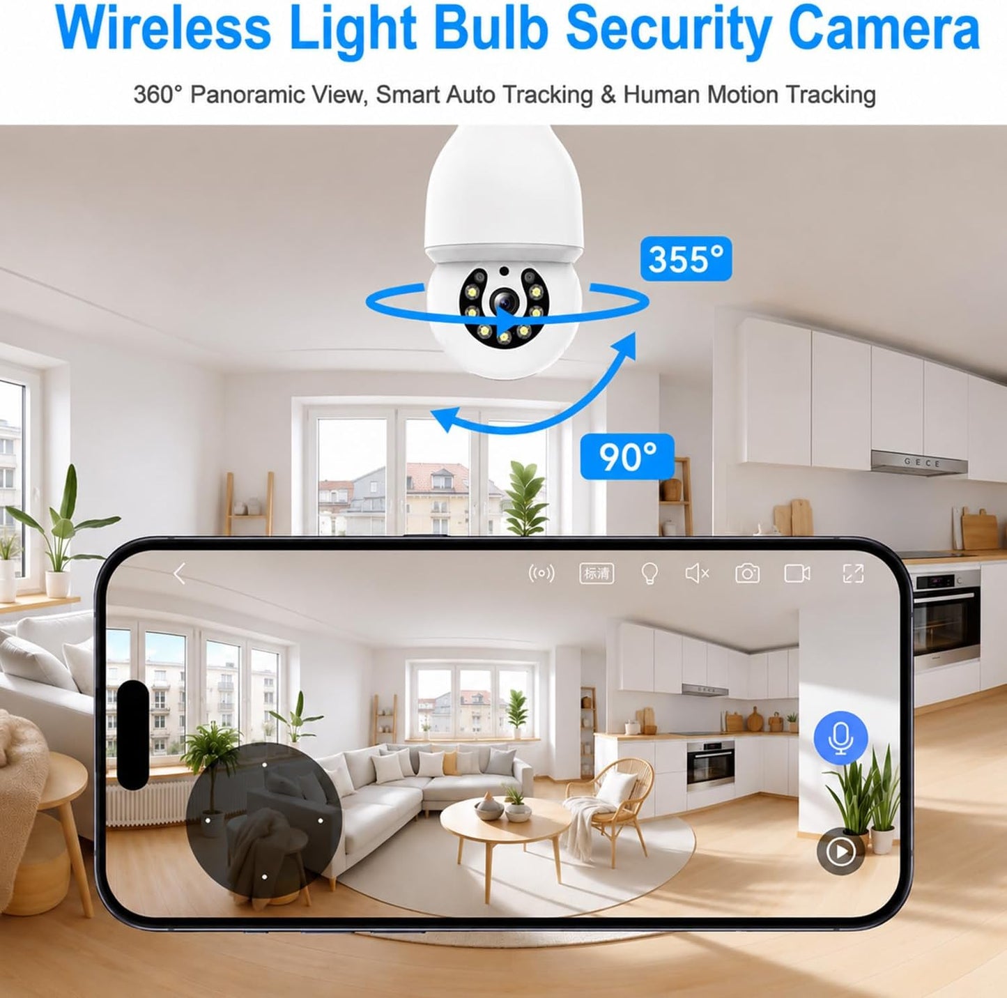 Light Bulb Security Camera, 5G&amp;2.4GHz WiFi Light Bulb Cameras Wireless Outdoor Indoor, Lightbulb Camera for Home Security, Two-Way Talk,Color Night Vision, Motion Detection &amp; Real-time Alarm